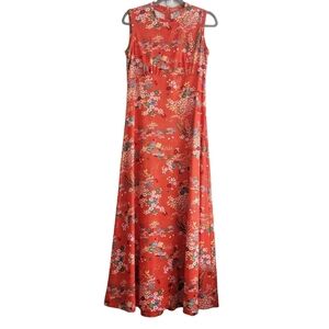 VTG Yves Jennet USA 70s Orange Floral Sleeveless Maxi Dress Gown Women Medium